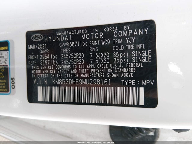 Aukcja sprzedaży 2021 Hyundai Palisade Sel, vin: KM8R3DHE9MU298161, numer aukcji: 46178212