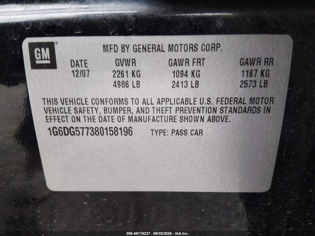 Продаж на аукціоні авто 2008 Cadillac Cts Standard, vin: 1G6DG577380158196, номер лоту: 46178237