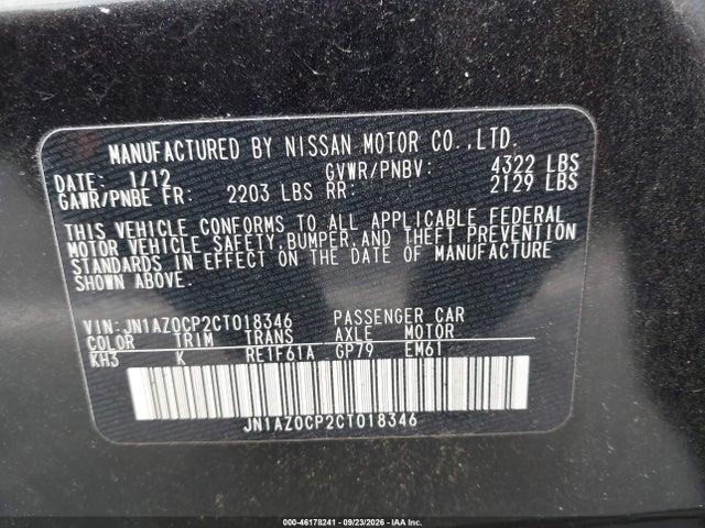 2012 Nissan Leaf Sv/sl მანქანა იყიდება აუქციონზე, vin: JN1AZ0CP2CT018346, აუქციონის ნომერი: 46178241