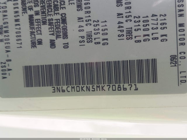 Aukcja sprzedaży 2021 Nissan Nv200  Cargo Sv Xtronic Cvt, vin: 3N6CM0KN5MK708671, numer aukcji: 46178248
