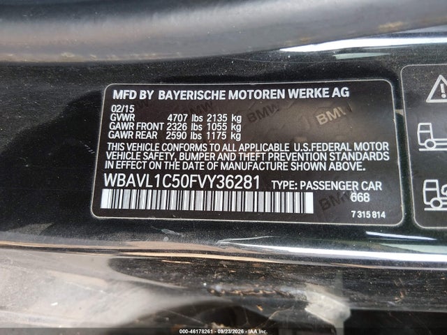 46178261 :رقم المزاد ، WBAVL1C50FVY36281 vin ، 2015 Bmw X1 Xdrive28i مزاد بيع