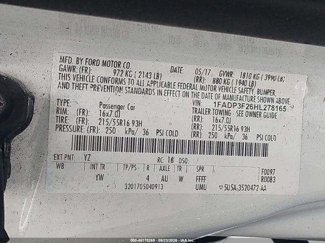 Aukcja sprzedaży 2017 Ford Focus Se, vin: 1FADP3F26HL278165, numer aukcji: 46178269