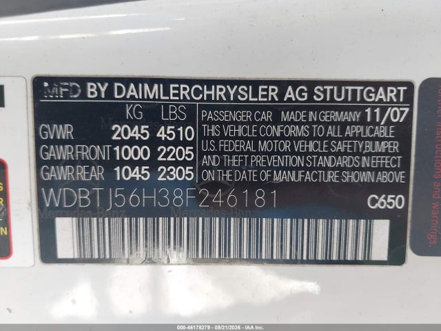 Продаж на аукціоні авто 2008 Mercedes-benz Clk 350, vin: WDBTJ56H38F246181, номер лоту: 46178279