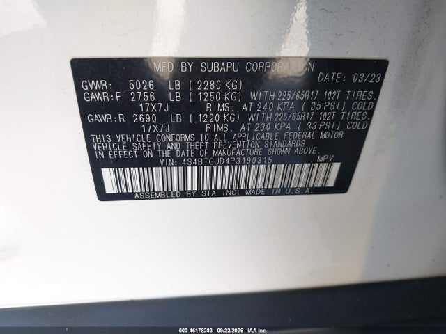 Subaru Outback Wilderness 2023 4S4BTGUD4P3190315 Image 9