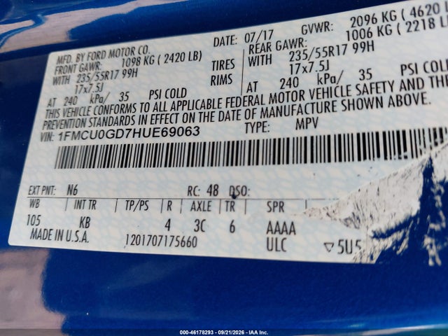 Aukcja sprzedaży 2017 Ford Escape Se, vin: 1FMCU0GD7HUE69063, numer aukcji: 46178293