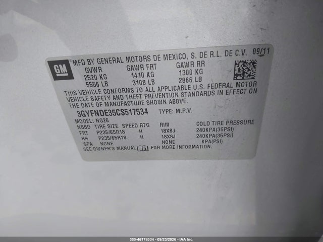2012 Cadillac Srx Luxury Collection მანქანა იყიდება აუქციონზე, vin: 3GYFNDE35CS517534, აუქციონის ნომერი: 46178304