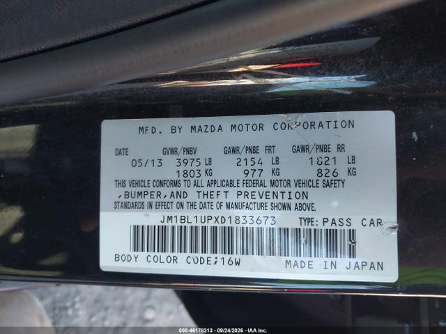 Aukcja sprzedaży 2013 Mazda Mazda3 I Sport, vin: JM1BL1UPXD1833673, numer aukcji: 46178313