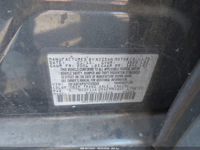 46178381 :رقم المزاد ، 3N1AB7AP5FY229049 vin ، 2015 Nissan Sentra Sv مزاد بيع