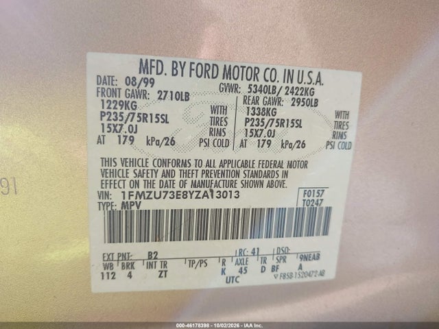 Aukcja sprzedaży 2000 Ford Explorer Xlt, vin: 1FMZU73E8YZA13013, numer aukcji: 46178398
