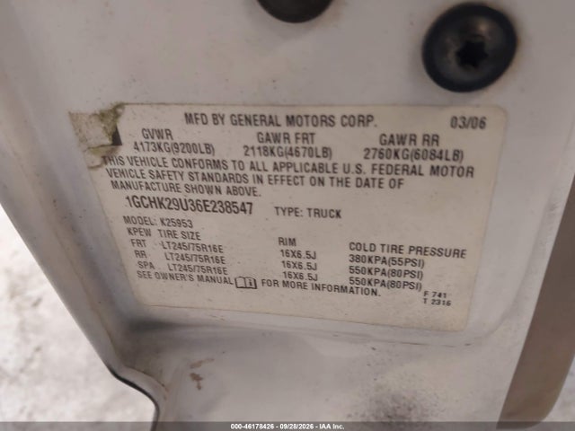 46178426 :رقم المزاد ، 1GCHK29U36E238547 vin ، 2006 Chevrolet Silverado 2500hd Work Truck مزاد بيع