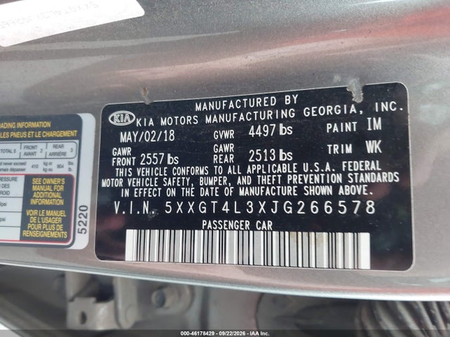 Продаж на аукціоні авто 2018 Kia Optima Lx, vin: 5XXGT4L3XJG266578, номер лоту: 46178429