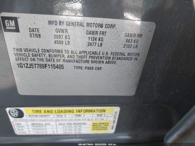 Aukcja sprzedaży 2009 Chevrolet Malibu Lt, vin: 1G1ZJ57789F115405, numer aukcji: 46178444