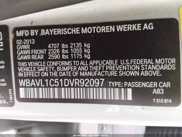 Aukcja sprzedaży 2013 Bmw X1 Xdrive28i, vin: WBAVL1C51DVR92097, numer aukcji: 46178445