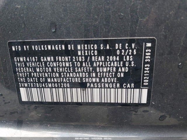 Продаж на аукціоні авто 2025 Volkswagen Jetta 1.5t Se, vin: 3VW7X7BU4SM061206, номер лоту: 46178482