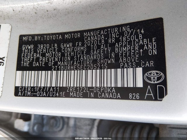 Aukcja sprzedaży 2014 Toyota Corolla L, vin: 2T1BURHE5EC205215, numer aukcji: 46178538