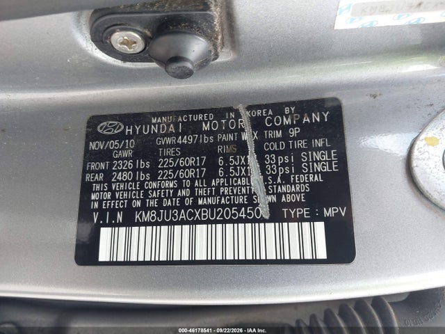 46178541 :رقم المزاد ، KM8JU3ACXBU205450 vin ، 2011 Hyundai Tucson Gls مزاد بيع