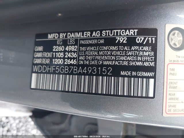46178564 :رقم المزاد ، WDDHF5GB7BA493152 vin ، 2011 Mercedes-benz E 350 مزاد بيع