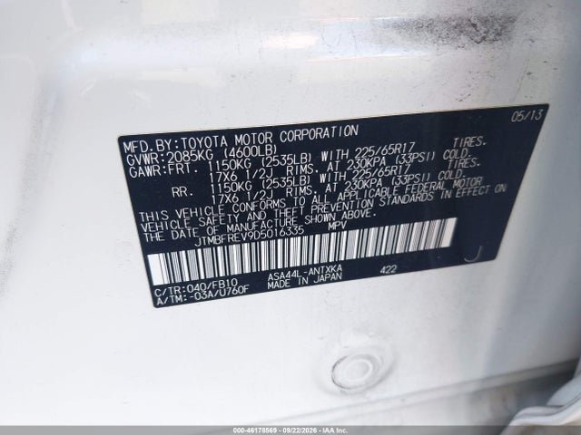 Aukcja sprzedaży 2013 Toyota Rav4 Le, vin: JTMBFREV9D5016335, numer aukcji: 46178569