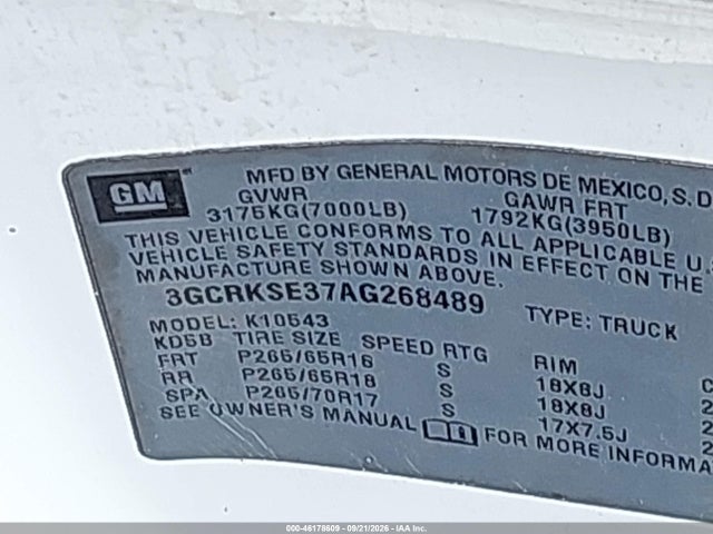46178609 :رقم المزاد ، 3GCRKSE37AG268489 vin ، 2010 Chevrolet Silverado 1500 Lt مزاد بيع