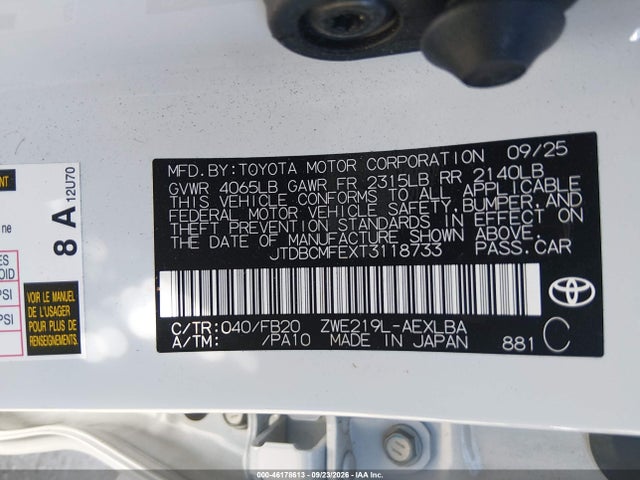 JTDBCMFEXT3118733 Toyota Corolla Hybrid Hybrid Le