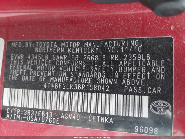 46178615 :رقم المزاد ، 4T4BF3EK3BR158042 vin ، 2011 Toyota Camry Le مزاد بيع