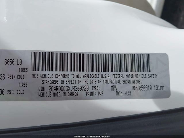 Aukcja sprzedaży 2018 Dodge Grand Caravan Sxt, vin: 2C4RDGCGXJR300729, numer aukcji: 46178622