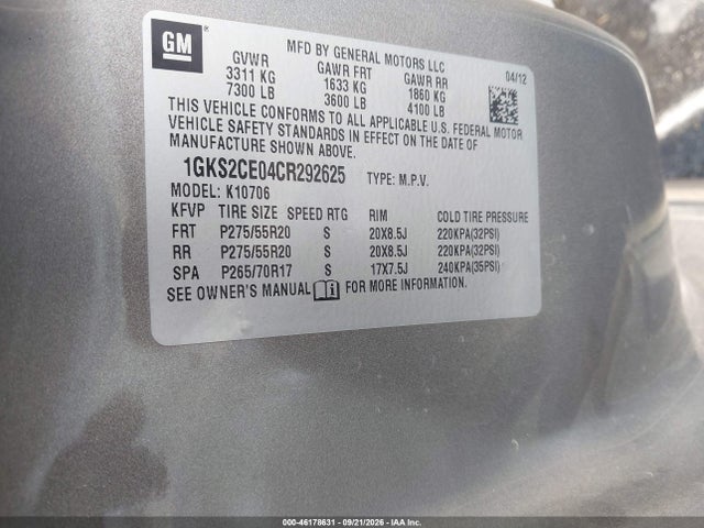 Продажа на аукционе авто 2012 Gmc Yukon Slt, vin: 1GKS2CE04CR292625, номер лота: 46178631