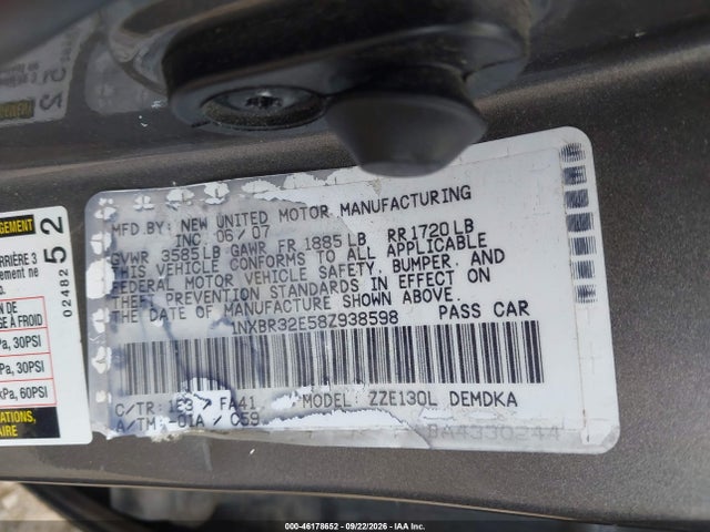 Продаж на аукціоні авто 2008 Toyota Corolla Ce, vin: 1NXBR32E58Z938598, номер лоту: 46178652