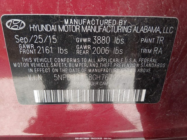 Продажа на аукционе авто 2016 Hyundai Elantra Se, vin: 5NPDH4AE8GH767927, номер лота: 46178654