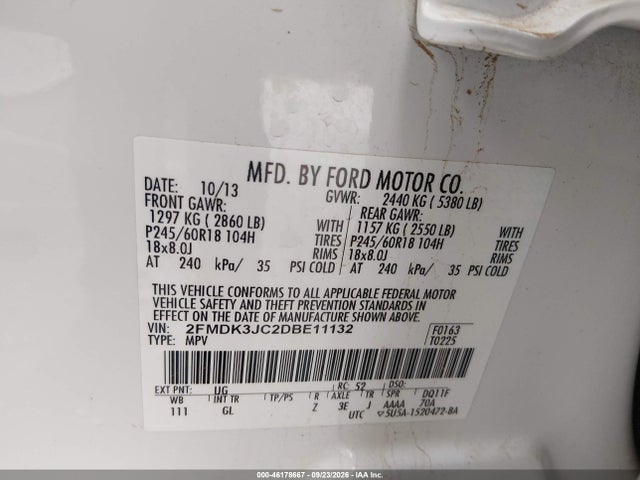Продажа на аукционе авто 2013 Ford Edge Sel, vin: 2FMDK3JC2DBE11132, номер лота: 46178667
