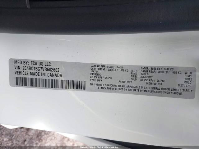 Aukcja sprzedaży 2027 Chrysler Pacifica, vin: 2C4RC1BG7VR602602, numer aukcji: 46178688