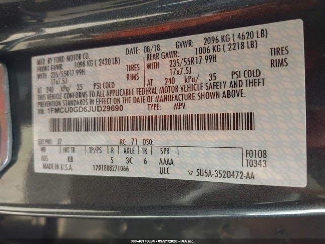 Ford ESCAPE SE 2018 1FMCU0GD6JUD29690 Image 9