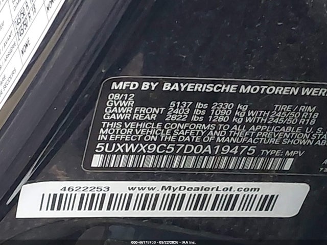 Продаж на аукціоні авто 2013 Bmw X3 Xdrive28i, vin: 5UXWX9C57D0A19475, номер лоту: 46178700