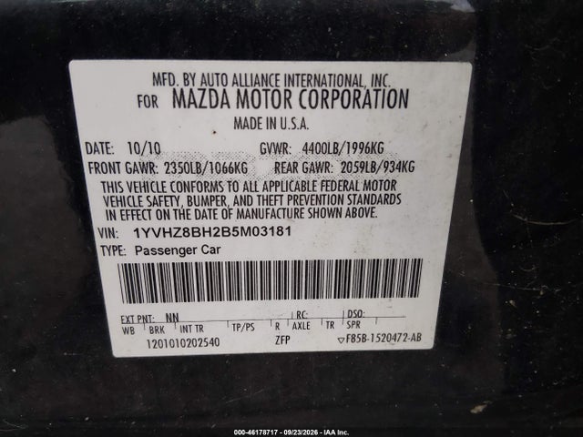 Aukcja sprzedaży 2011 Mazda Mazda6 I Sport, vin: 1YVHZ8BH2B5M03181, numer aukcji: 46178717