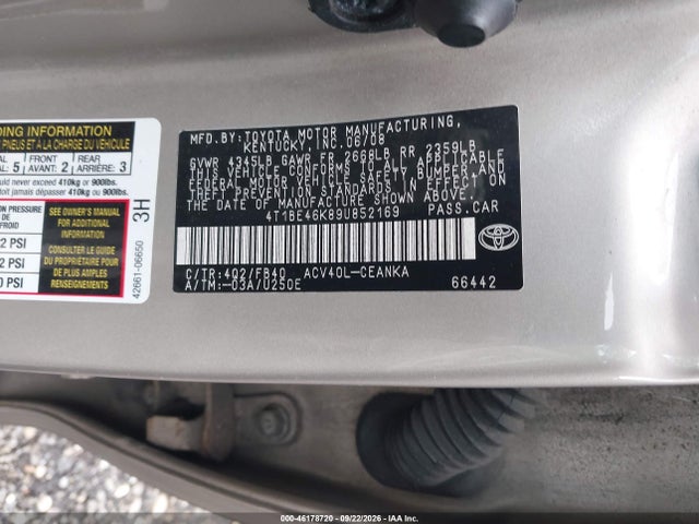 46178720 :رقم المزاد ، 4T1BE46K89U852169 vin ، 2009 Toyota Camry مزاد بيع