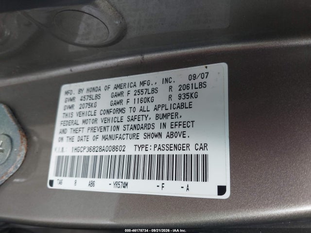 Продаж на аукціоні авто 2008 Honda Accord 3.5 Ex-l, vin: 1HGCP36828A008602, номер лоту: 46178734