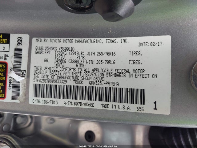 2017 Toyota Tacoma Trd Off Road მანქანა იყიდება აუქციონზე, vin: 5TFAZ5CNXHX033329, აუქციონის ნომერი: 46178738