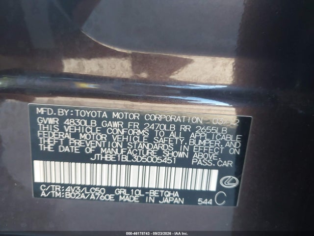 Aukcja sprzedaży 2013 Lexus Gs 350, vin: JTHBE1BL3D5005451, numer aukcji: 46178743