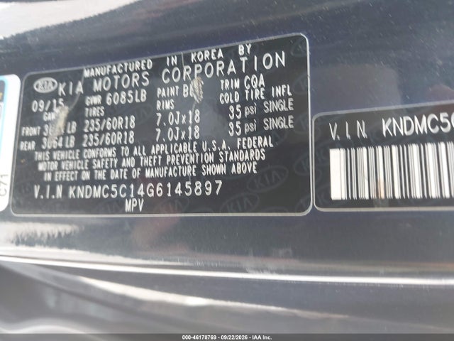 Aukcja sprzedaży 2016 Kia Sedona Ex, vin: KNDMC5C14G6145897, numer aukcji: 46178769