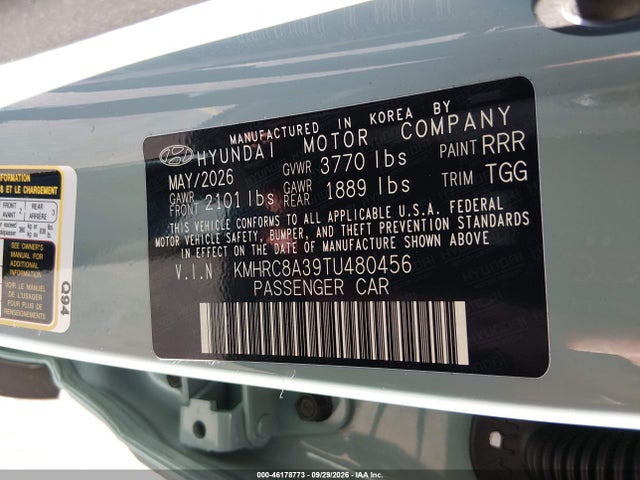 46178773 :رقم المزاد ، KMHRC8A39TU480456 vin ، 2026 Hyundai Venue Sel مزاد بيع
