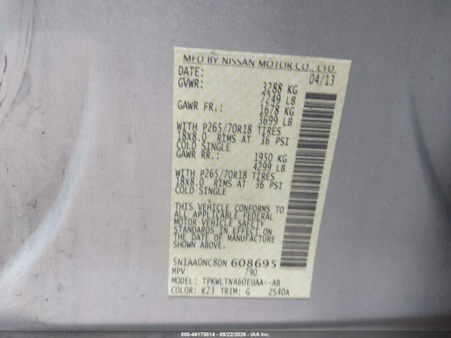 Продажа на аукционе авто 2013 Nissan Armada Sv, vin: 5N1AA0NC8DN608695, номер лота: 46178814