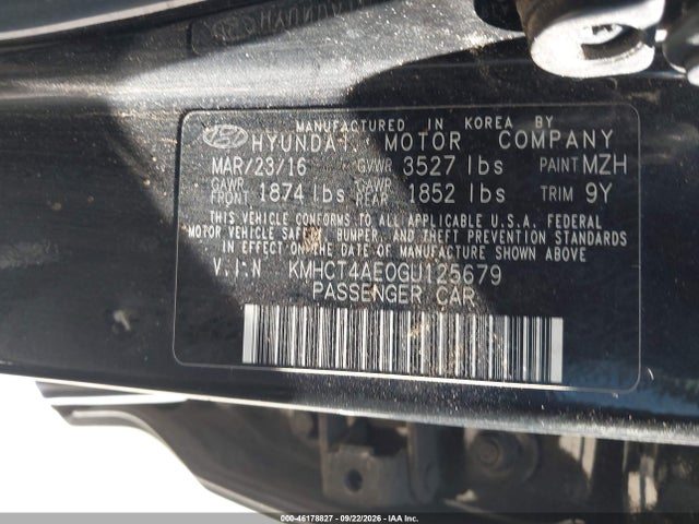 Aukcja sprzedaży 2016 Hyundai Accent Se, vin: KMHCT4AE0GU125679, numer aukcji: 46178827