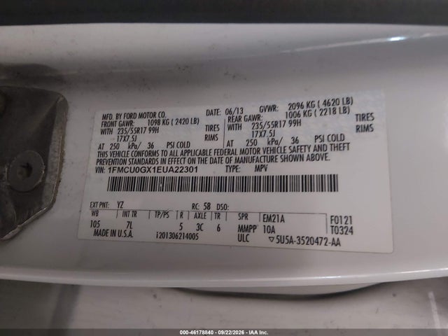 Продаж на аукціоні авто 2014 Ford Escape Se, vin: 1FMCU0GX1EUA22301, номер лоту: 46178840