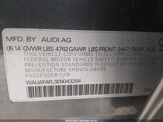 Продаж на аукціоні авто 2014 Audi A4 2.0t Premium, vin: WAUAFAFL3EN043264, номер лоту: 46178879