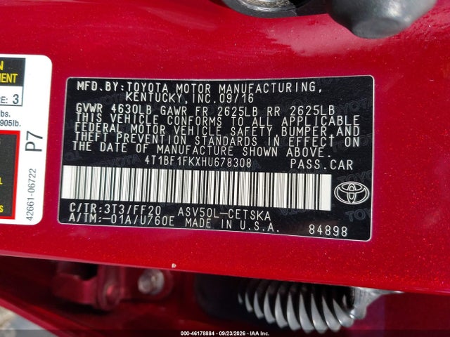 Toyota CAMRY SE 2017 4T1BF1FKXHU678308 Image 9