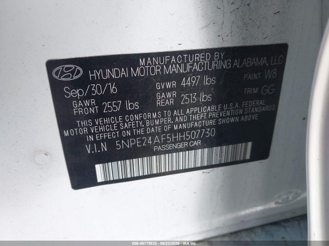 Продаж на аукціоні авто 2017 Hyundai Sonata Se, vin: 5NPE24AF5HH507730, номер лоту: 46178920