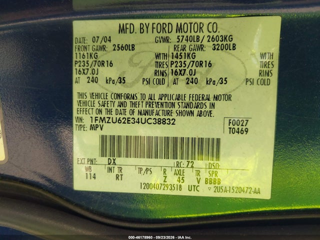Продаж на аукціоні авто 2004 Ford Explorer Xls, vin: 1FMZU62E34UC38832, номер лоту: 46178960