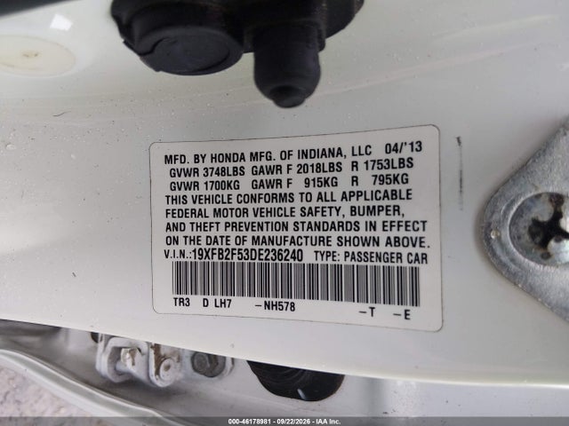 Aukcja sprzedaży 2013 Honda Civic Lx, vin: 19XFB2F53DE236240, numer aukcji: 46178981