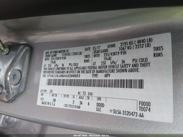 Продаж на аукціоні авто 2017 Ford Escape Titanium, vin: 1FMCU9J96HUD99953, номер лоту: 46179005