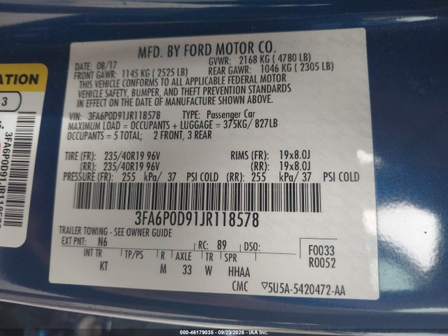 Ford Fusion Titanium 2018 3FA6P0D91JR118578 Image 9